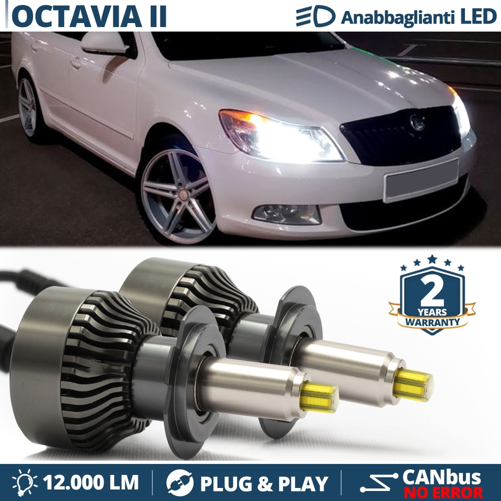 Kit LED H7 pour Skoda OCTAVIA 2 Phase 2 Feux de Croisement | Ampoules Led CANbus 6500K 12000LM