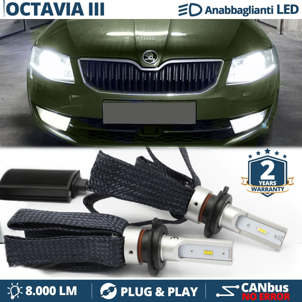 Kit LED H7 para Skoda OCTAVIA 3 Luces de Cruce CANbus | 6500K Blanco Frío 8000LM