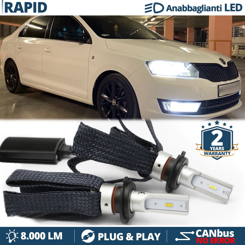 Kit LED H7 para Skoda RAPID Luces de Cruce CANbus | 6500K Blanco Frío 8000LM