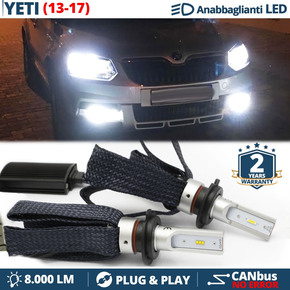 Kit LED H7 para Skoda YETI Facelift Luces de Cruce CANbus | 6500K Blanco Frío 8000LM