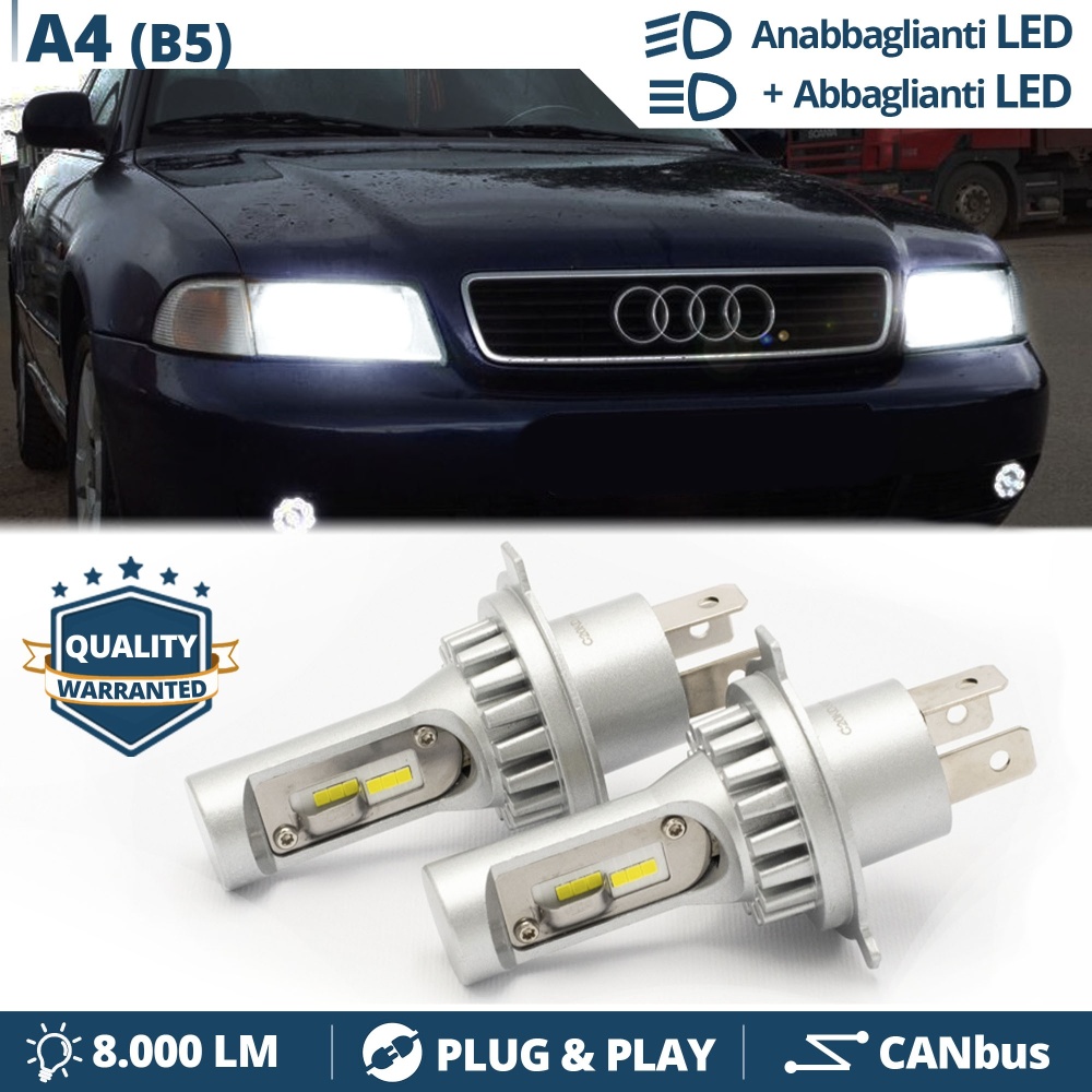 Kit Led H4 para Audi A4 B5 (94-99) Luces de Cruce + Carretera 6500k 8000LM | Plug & Play CANbus Kit Led H4 para Audi A4 B5 (94-99) Luces de Cruce + Carretera 6500k 8000LM | Plug & Play CANbus