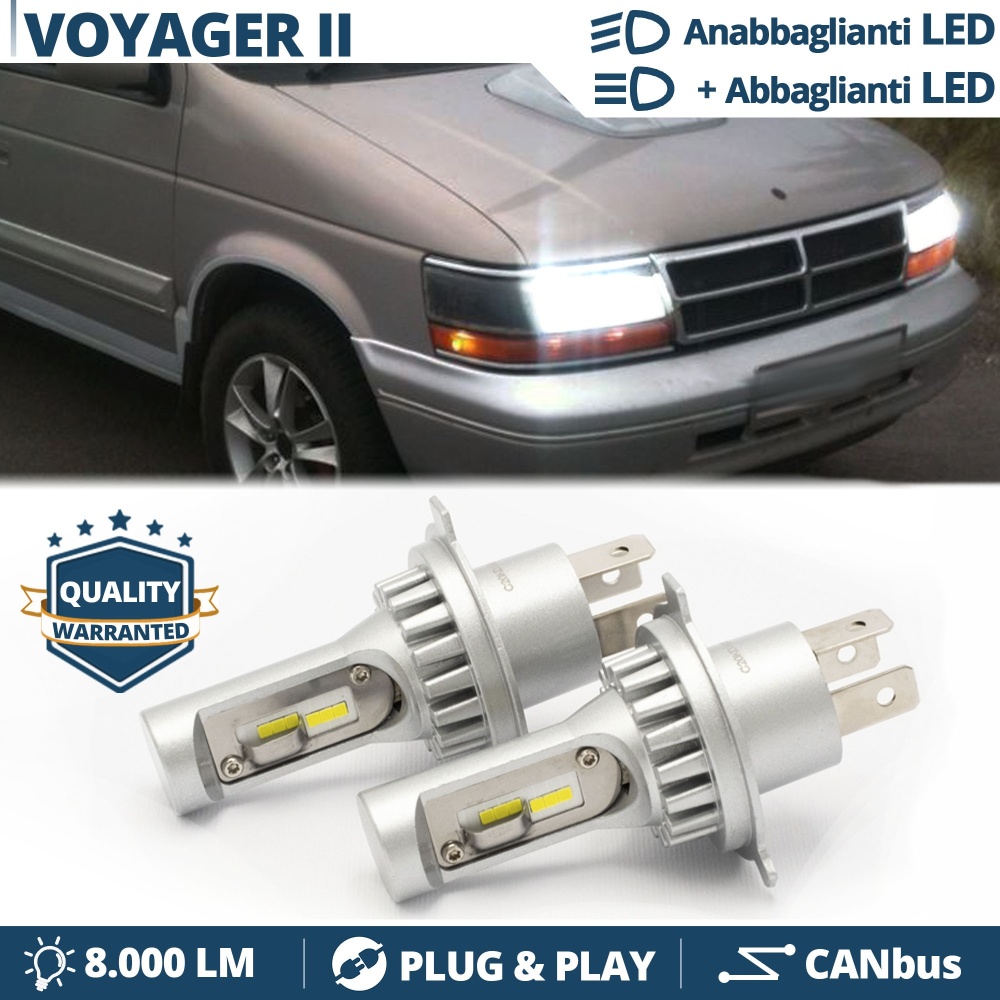 Kit Led H4 para CHRYSLER VOYAGER 2 Luces de Cruce + Carretera 6500k 8000LM | Plug & Play CANbus