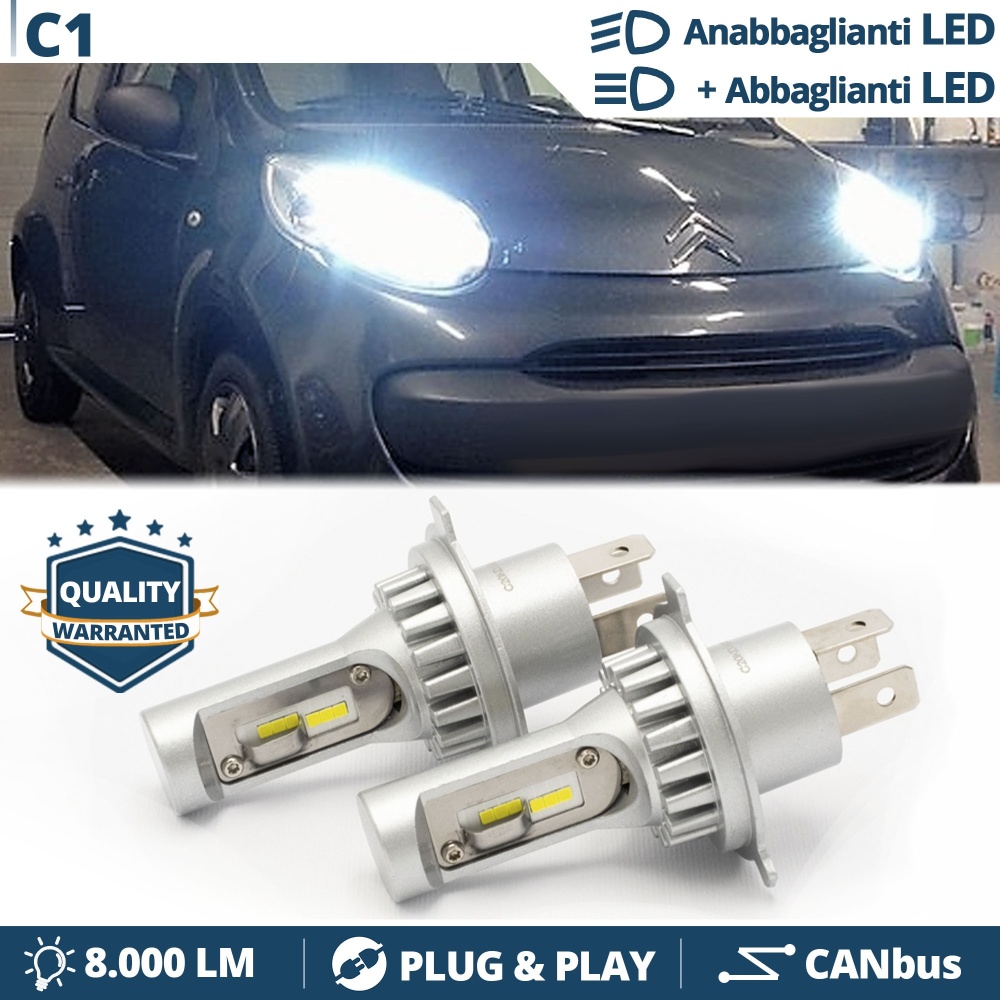 Kit Led H4 para CITROEN C1 I Luces de Cruce + Carretera 6500k 8000LM | Plug & Play CANbus
