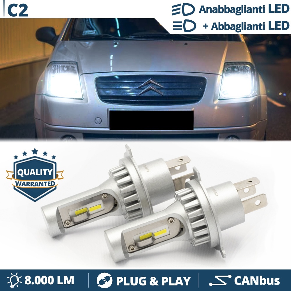 Kit Led H4 para CITROEN C2 Luces de Cruce + Carretera 6500k 8000LM | Plug & Play CANbus
