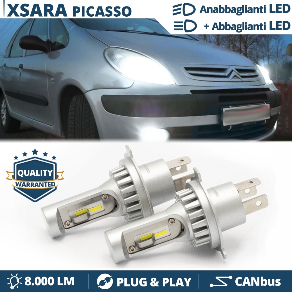 H4 Led Kit for CITROEN XSARA PICASSO Low + High Beam 6500K 8000LM | Plug & Play CANbus H4 Led Kit for CITROEN XSARA PICASSO Low + High Beam 6500K 8000LM | Plug & Play CANbus