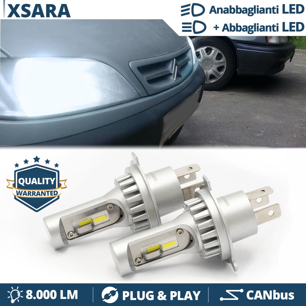 Kit Led H4 para CITROEN XSARA Pre-Facelift Luces de Cruce + Carretera 6500k | Plug & Play CANbus