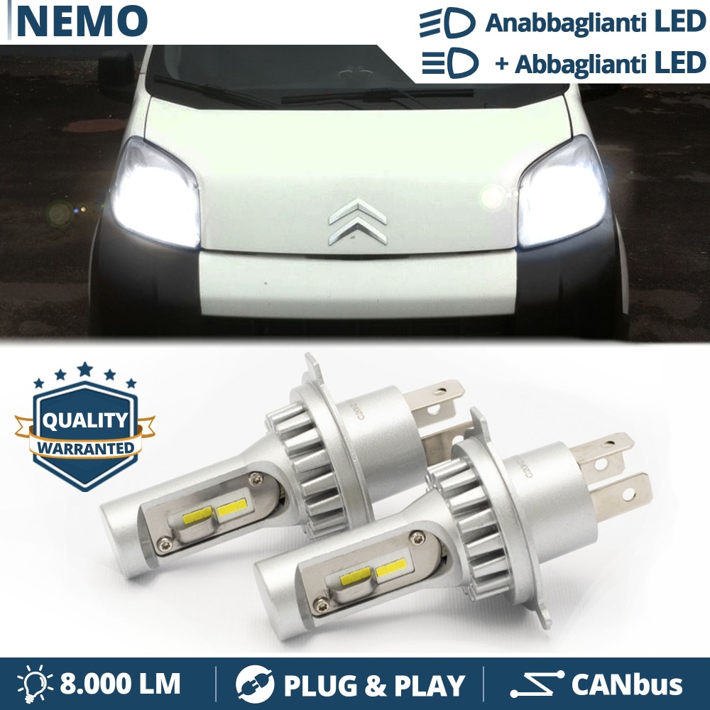 Kit Led H4 para CITROEN NEMO Luces de Cruce + Carretera 6500k | Plug & Play CANbus