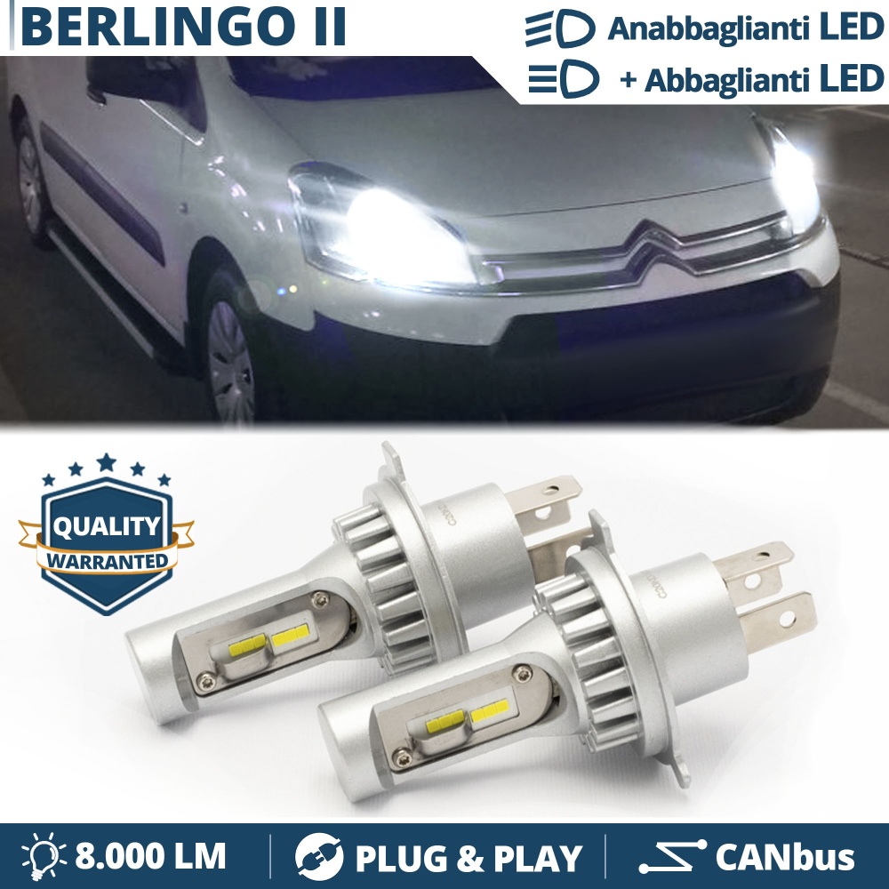 Kit LED H4 Per CITROEN BERLINGO 2 Anabbaglianti + Abbaglianti 6500K | Plug & Play CANbus
