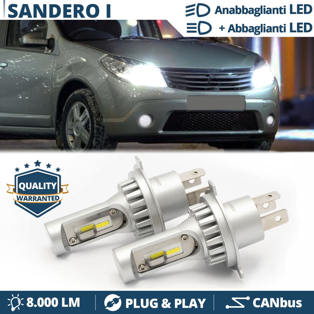 Kit Led H4 para Dacia SANDERO I, STEPWAY Luces de Cruce + Carretera 6500K | Plug & Play CANbus