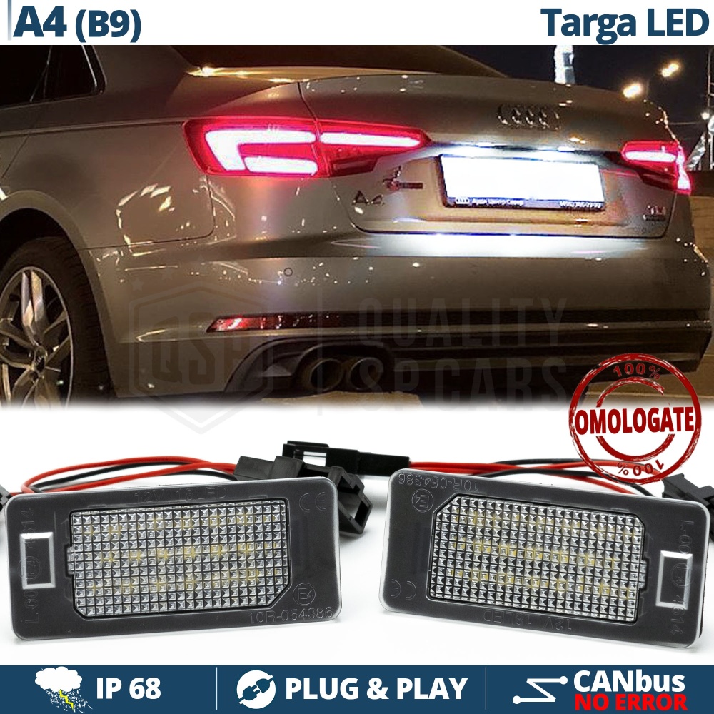Placchette Luci Targa LED per AUDI A4 B9 | 18 LED 100% CANbus 6500K Bianco Ghiaccio | Plug & Play Placchette Luci Targa LED per AUDI A4 B9 | 18 LED 100% CANbus 6500K Bianco Ghiaccio | Plug & Play