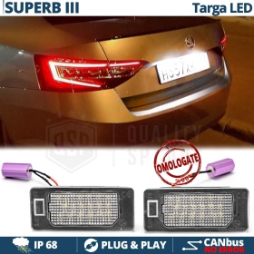 2 Luci Targa LED per Skoda SUPERB 3 | Placchette Targa 18 LED CANbus 6500K Bianco Ghiaccio | Plug & Play