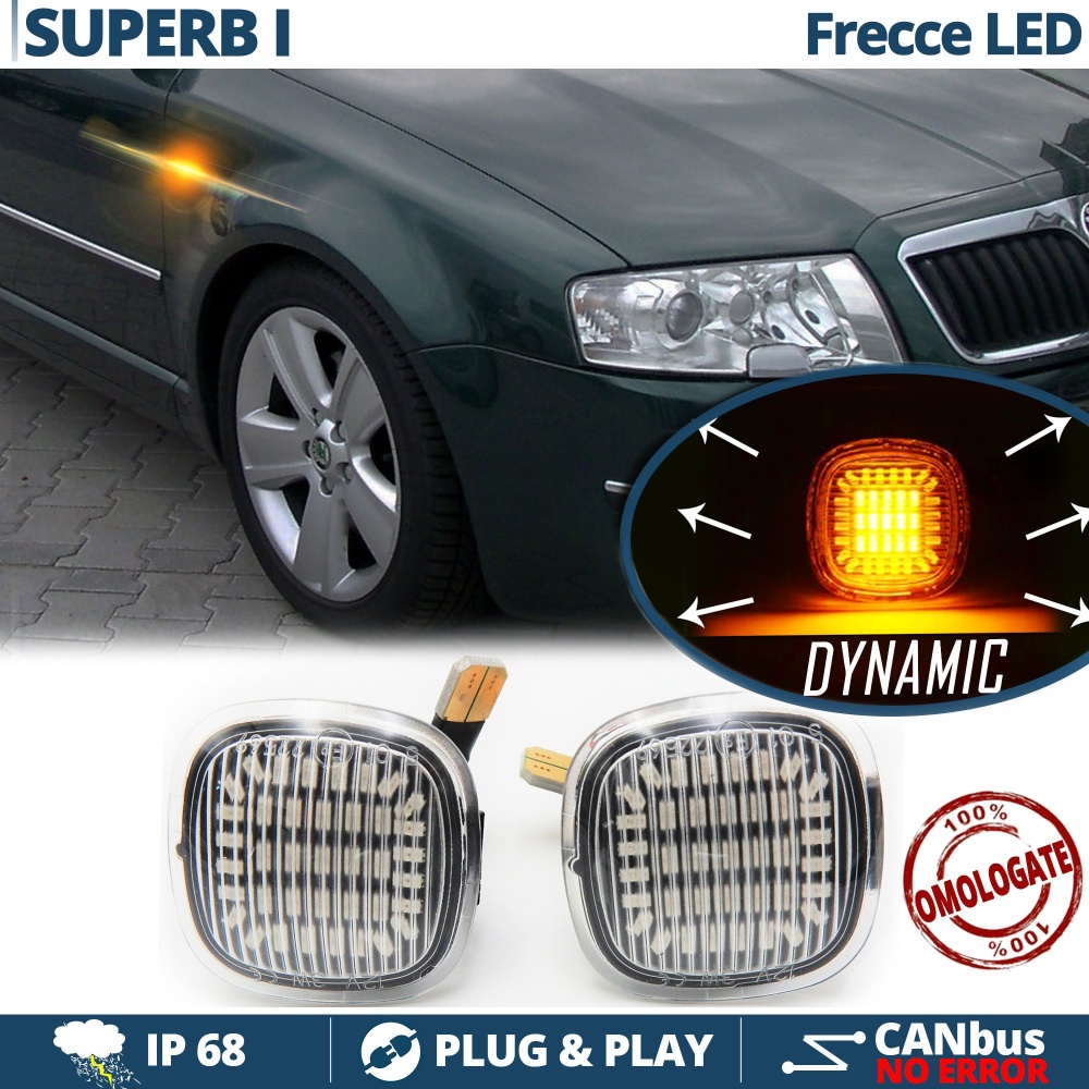 Intermitentes LED Secuenciales para SKODA SUPERB 1 | Homologados, Lente Blanca, CANBUS No Error Intermitentes LED Secuenciales para SKODA SUPERB 1 | Homologados, Lente Blanca, CANBUS No Error
