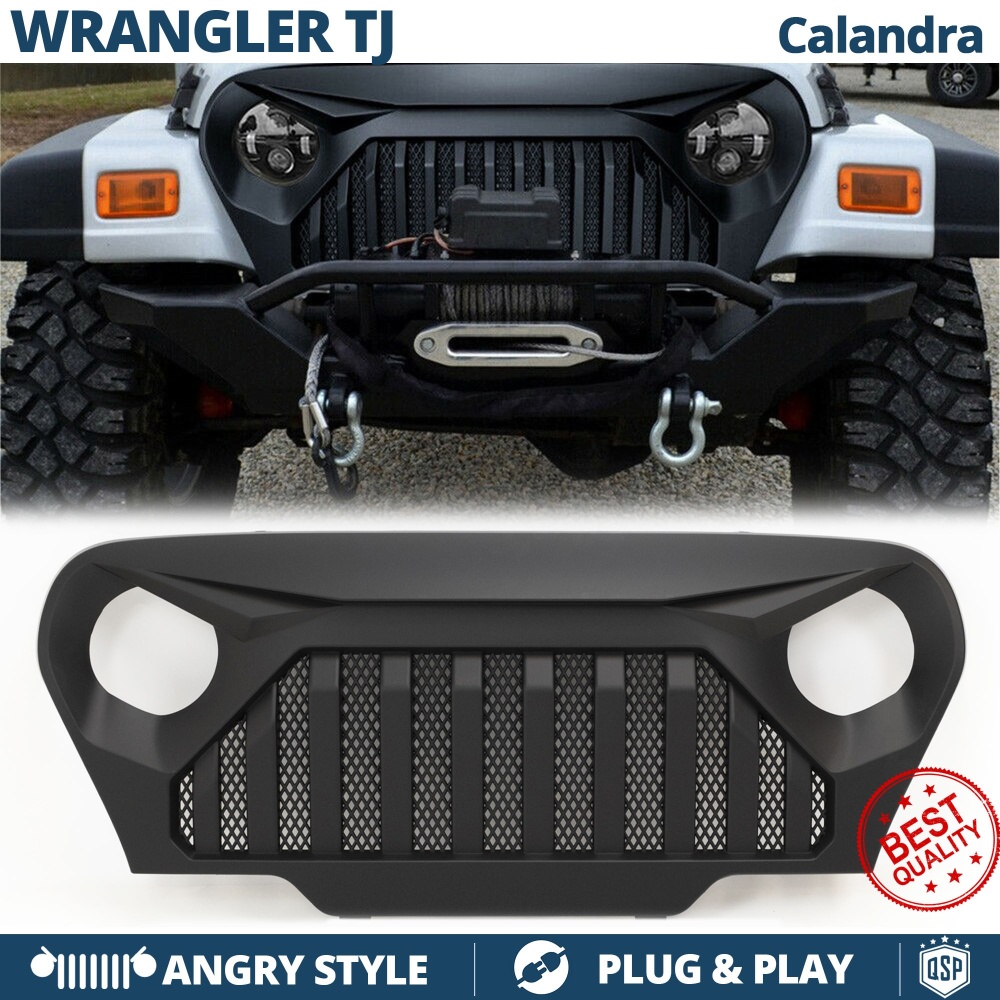 Parrilla Rejilla delantera para JEEP WRANGLER TJ | Negro, en ABS + Rejilla en ACERO Parrilla Rejilla delantera para JEEP WRANGLER TJ | Negro, en ABS + Rejilla en ACERO