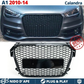 Parrilla REJILLA Delantera para AUDI A1 8X (10-14) | Nido de Abeja, Negro Brillante