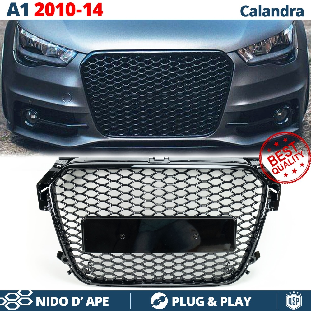 Parrilla REJILLA Delantera para AUDI A1 8X (10-14) | Nido de Abeja, Negro Brillante Parrilla REJILLA Delantera para AUDI A1 8X (10-14) | Nido de Abeja, Negro Brillante