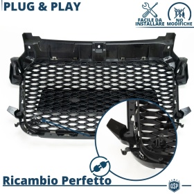 Parrilla REJILLA Delantera para AUDI A1 8X (10-14) | Nido de Abeja, Negro Brillante