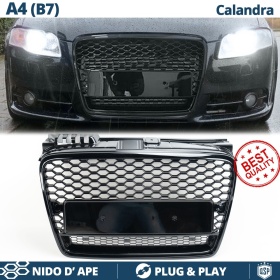 Parrilla REJILLA Delantera para AUDI A4 B7 (04-07) | Nido de Abeja, Negro Brillante