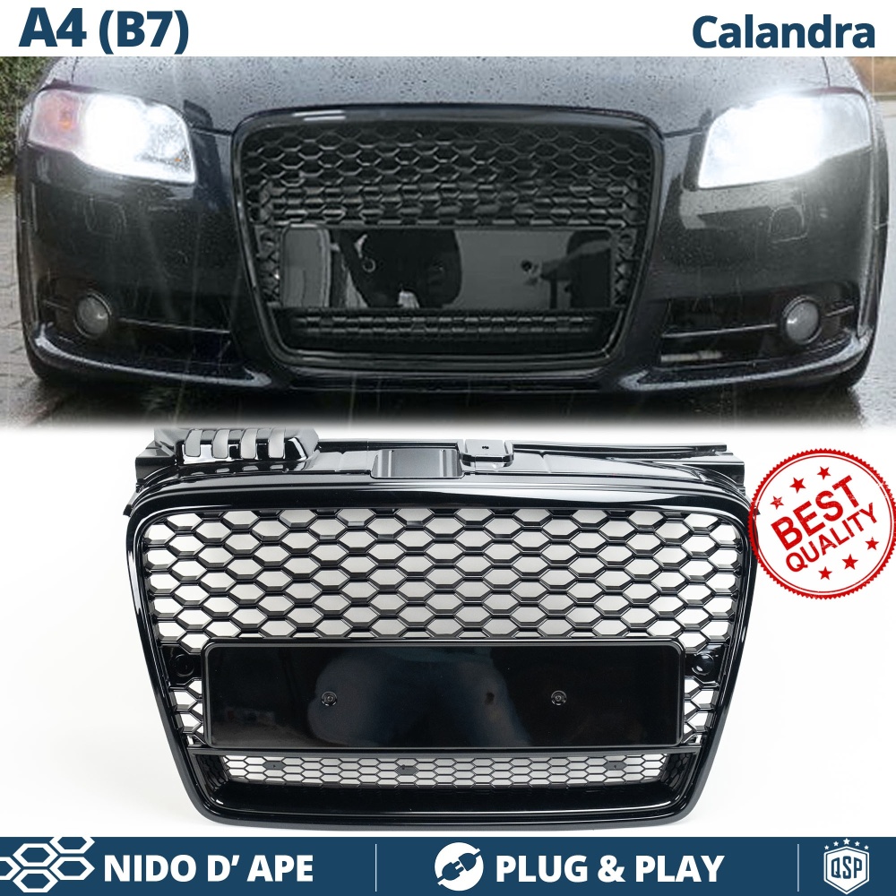 Parrilla REJILLA Delantera para AUDI A4 B7 (04-07) | Nido de Abeja, Negro Brillante Parrilla REJILLA Delantera para AUDI A4 B7 (04-07) | Nido de Abeja, Negro Brillante