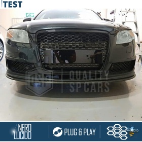 Parrilla REJILLA Delantera para AUDI A4 B7 (04-07) | Nido de Abeja, Negro Brillante