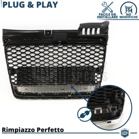 Parrilla REJILLA Delantera para AUDI A4 B7 (04-07) | Nido de Abeja, Negro Brillante