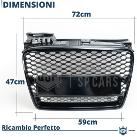 Parrilla REJILLA Delantera para AUDI A4 B7 (04-07) | Nido de Abeja, Negro Brillante