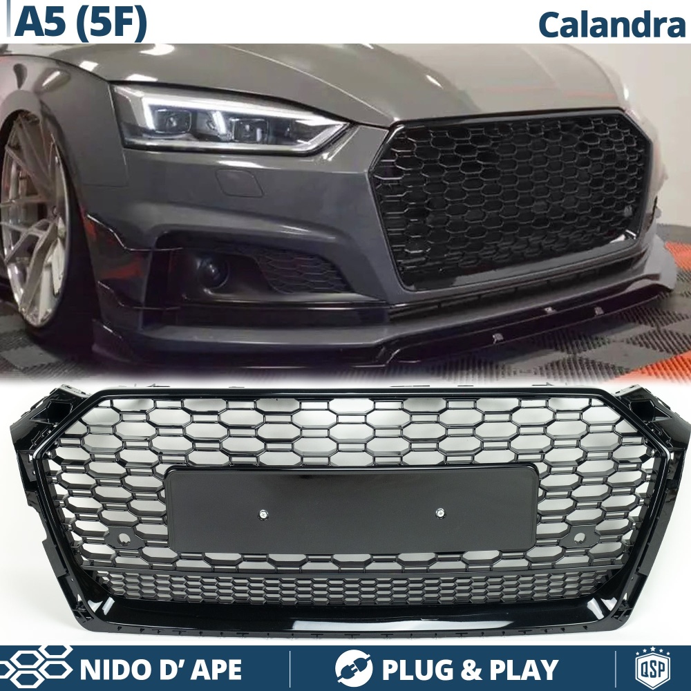 Parrilla REJILLA Delantera para AUDI A5 F5 (16-20) | Nido de Abeja, Negro Brillante Parrilla REJILLA Delantera para AUDI A5 F5 (16-20) | Nido de Abeja, Negro Brillante