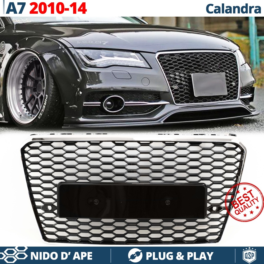 Parrilla REJILLA Delantera para AUDI A7 C7 (10-14) | Nido de Abeja, Negro Brillante Parrilla REJILLA Delantera para AUDI A7 C7 (10-14) | Nido de Abeja, Negro Brillante