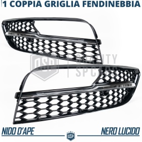 Rejilla Luz de Niebla para AUDI A3 (8V) RS3 Style | Parilla Nido de Abeja, Negro Brillante, Cuerda Cromada