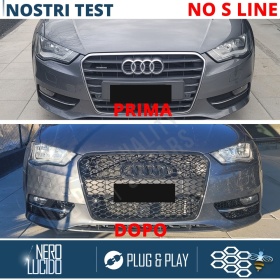 Rejilla Luz de Niebla para AUDI A3 (8V) RS3 Style | Parilla Nido de Abeja, Negro Brillante, Cuerda Cromada