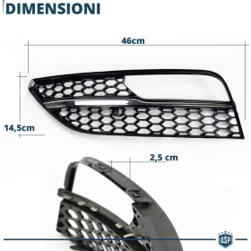Rejilla Luz de Niebla para AUDI A3 (8V) RS3 Style | Parilla Nido de Abeja, Negro Brillante, Cuerda Cromada
