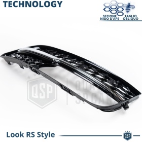 Rejilla Luz de Niebla para AUDI A3 (8V) RS3 Style | Parilla Nido de Abeja, Negro Brillante, Cuerda Cromada