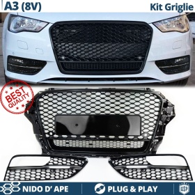 REJILLA DELANTERA + REJILLAS LUZ DE NIEBLA para AUDI A3 RS3 (8V) | Nido de Abeja