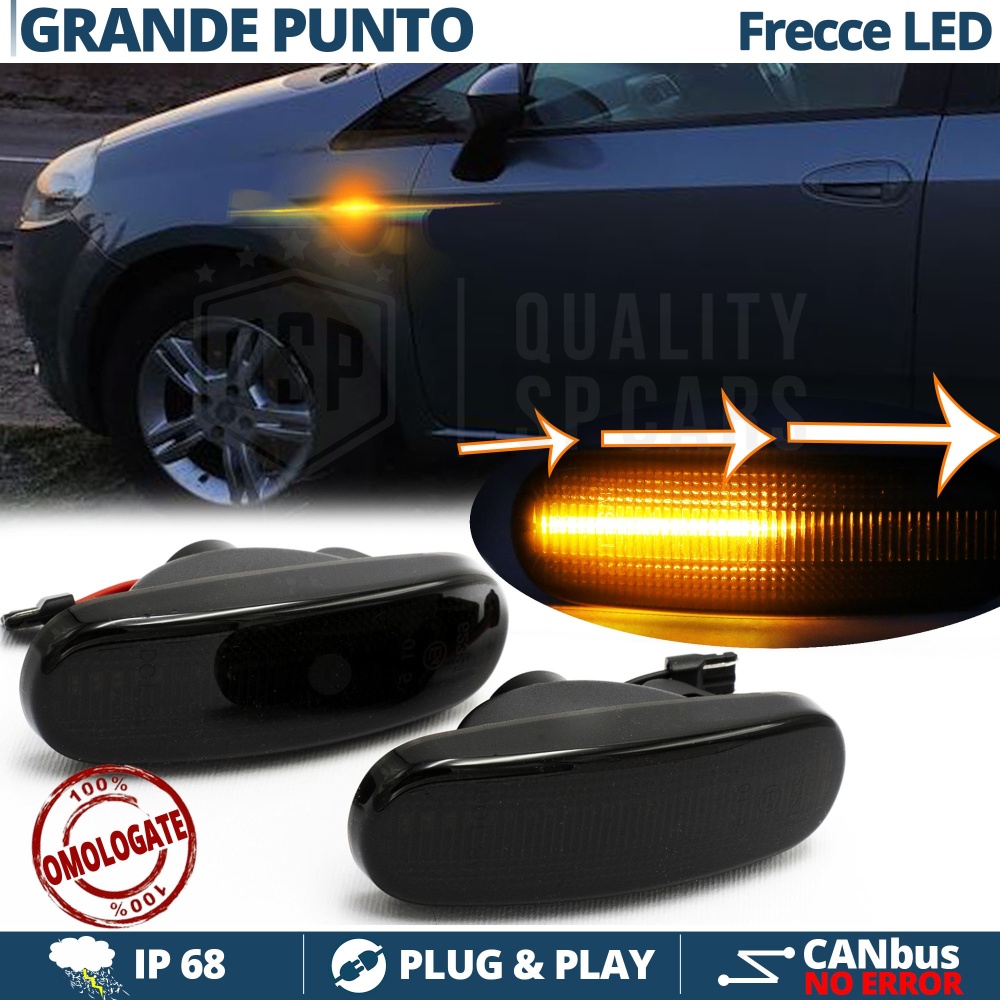 Frecce LED Dinamiche Laterali per Fiat GRANDE PUNTO 199, SEQUENZIALI Omologate, Nere, CANbus No Error Frecce LED Dinamiche Laterali per Fiat GRANDE PUNTO 199, SEQUENZIALI Omologate, Nere, CANbus No Error