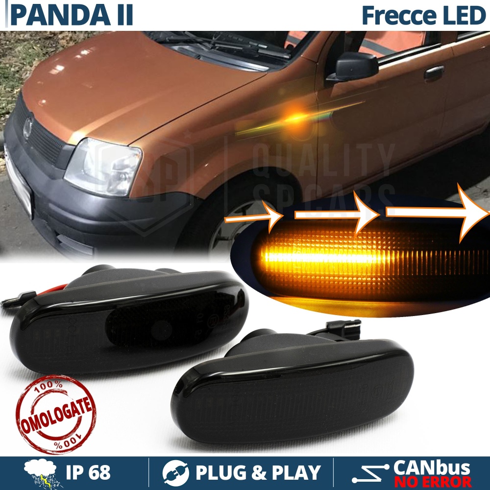 Frecce LED Dinamiche Laterali per Fiat PANDA 2 (169), SEQUENZIALI Omologate, Nere, CANbus No Error Frecce LED Dinamiche Laterali per Fiat PANDA 2 (169), SEQUENZIALI Omologate, Nere, CANbus No Error