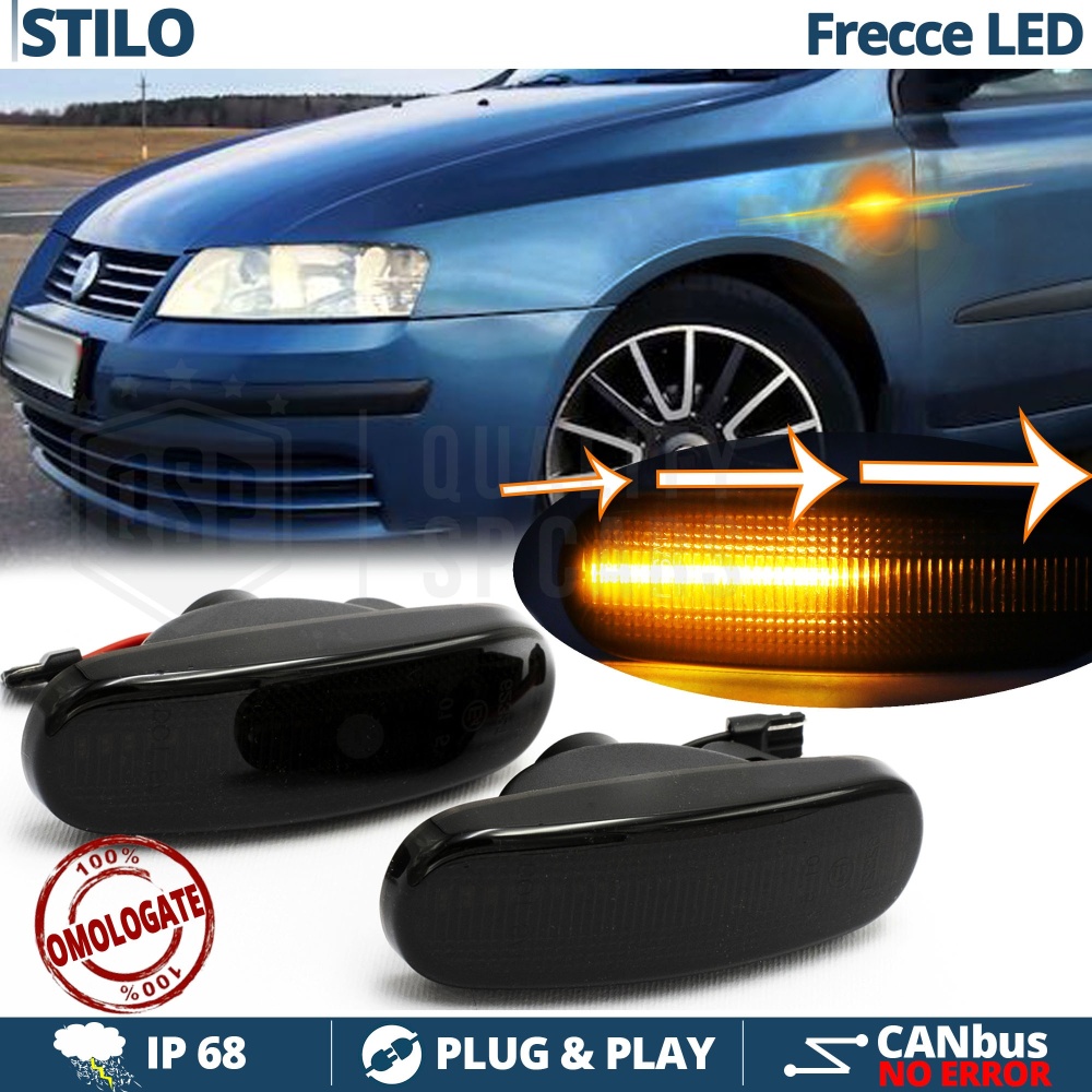 Frecce LED Dinamiche Laterali per Fiat STILO 192, SEQUENZIALI Omologate, Nere, CANbus No Error Frecce LED Dinamiche Laterali per Fiat STILO 192, SEQUENZIALI Omologate, Nere, CANbus No Error