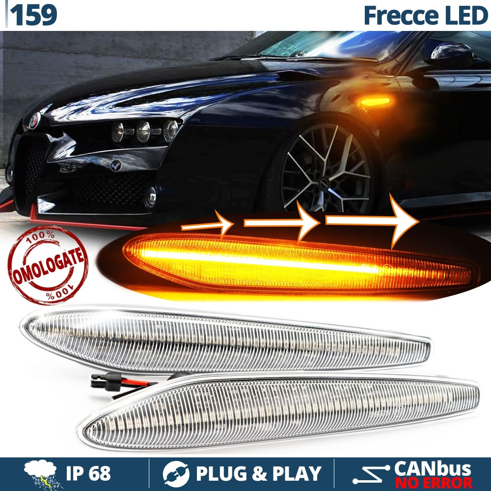 Frecce LED Dinamiche Laterali per Alfa Romeo 159, SEQUENZIALI Omologate, CANbus No Errori Frecce LED Dinamiche Laterali per Alfa Romeo 159, SEQUENZIALI Omologate, CANbus No Errori