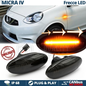 LED Side Markers for Nissan Micra 4 Sequential Dynamic, Black Smoke Lens, E-Approved, Canbus No Error