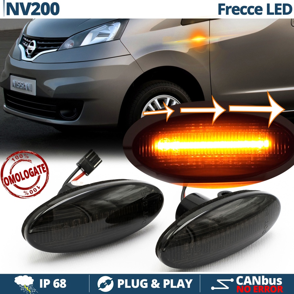 Frecce LED Dinamiche Laterali per Nissan NV200, SEQUENZIALI Omologate, Nere, CANbus No Error Frecce LED Dinamiche Laterali per Nissan NV200, SEQUENZIALI Omologate, Nere, CANbus No Error