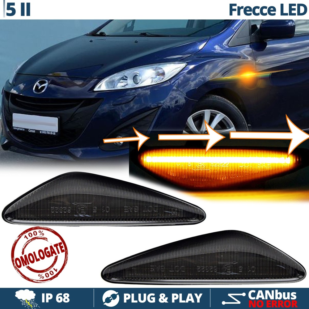 LED Side Markers for Mazda 5 2 (CW) Sequential Dynamic, Black Smoke Lens, E-Approved, Canbus No Error LED Side Markers for Mazda 5 2 (CW) Sequential Dynamic, Black Smoke Lens, E-Approved, Canbus No Error