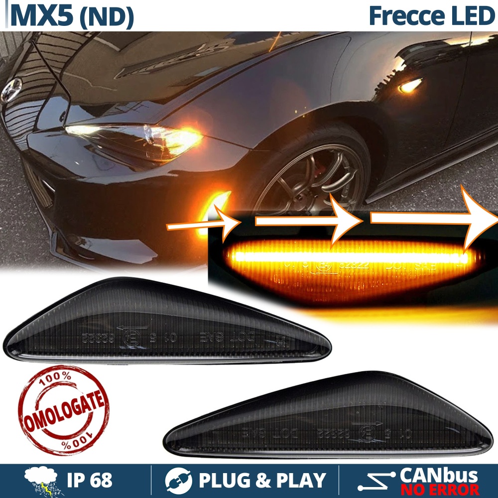 X2 Intermitentes LED para Mazda MX-5 4 (ND) Secuenciales Homologados, Lente Negra, CANBUS No Error X2 Intermitentes LED para Mazda MX-5 4 (ND) Secuenciales Homologados, Lente Negra, CANBUS No Error