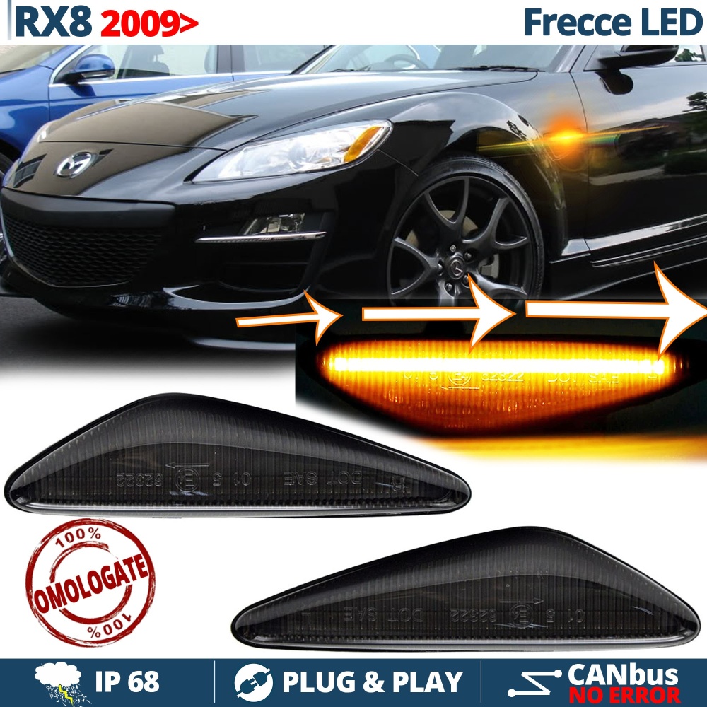 X2 Intermitentes LED para Mazda RX-8 Facelift Secuenciales Homologados, Lente Negra, CANBUS No Error X2 Intermitentes LED para Mazda RX-8 Facelift Secuenciales Homologados, Lente Negra, CANBUS No Error