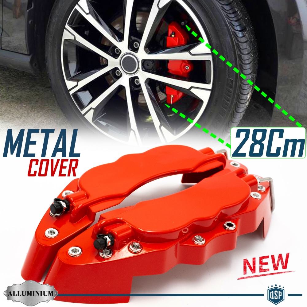 2 CUBRE PINZAS Freno Rojas Universales para Coches 28CM en Aleación de Aluminio
