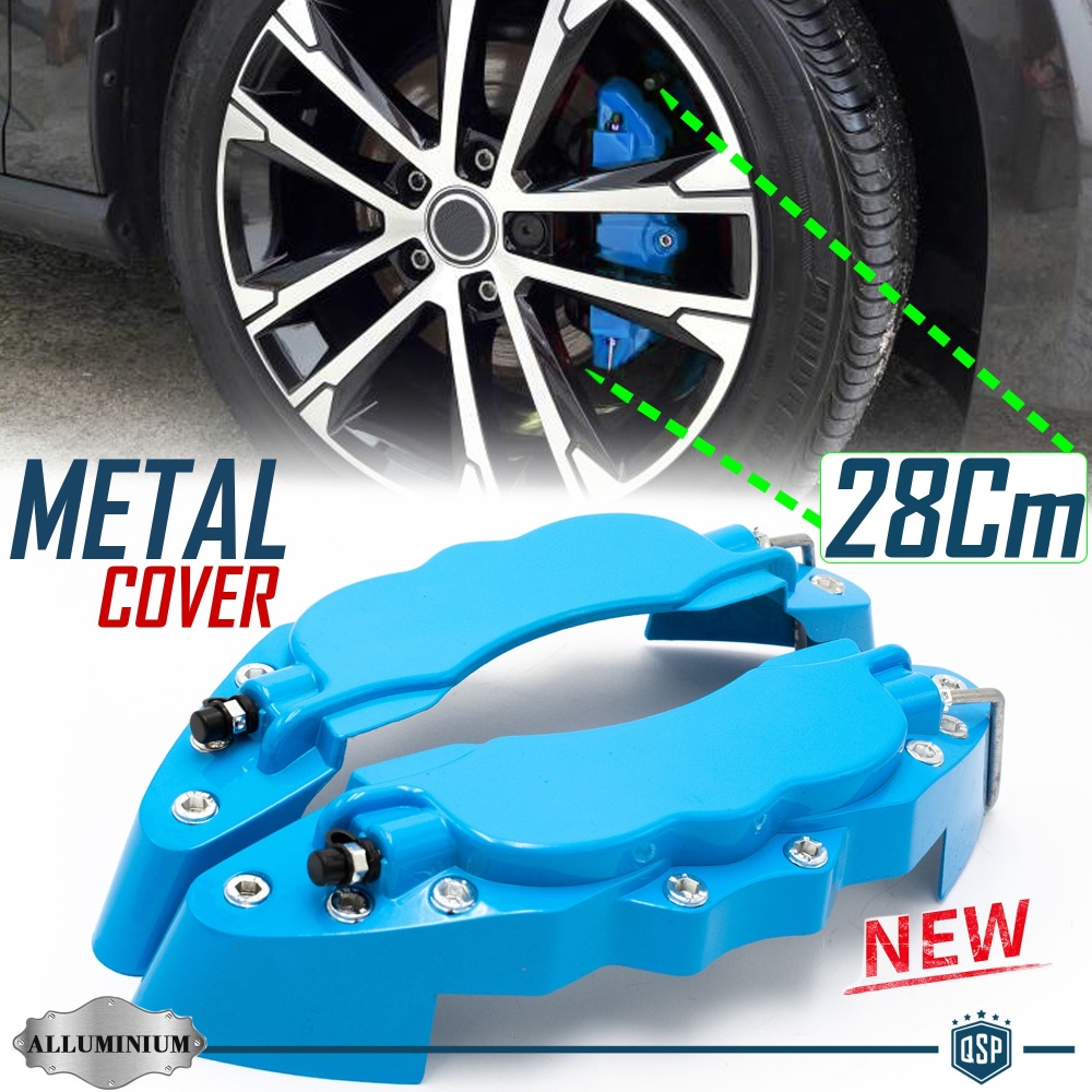 2 Cover COPRI PINZE Freni Blu Universali Auto 28CM Tuning in METALLO