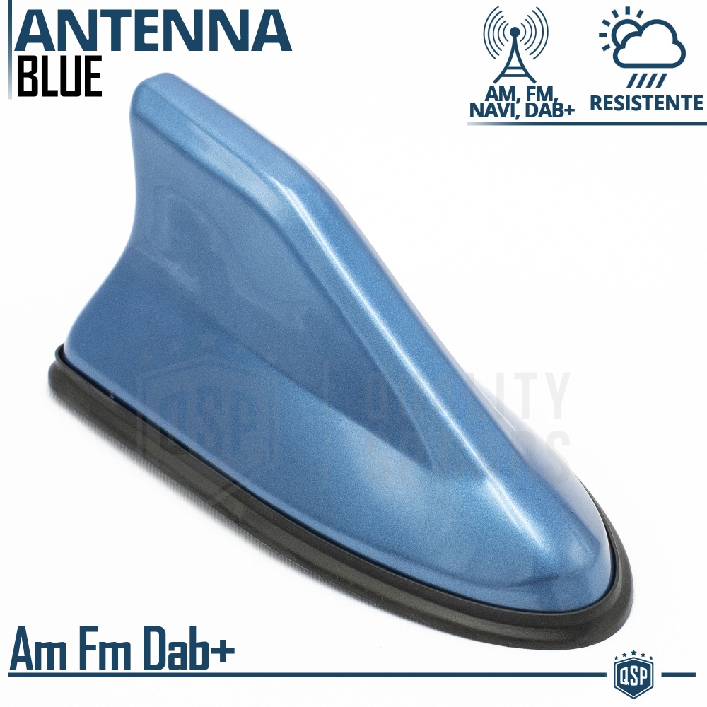 Car Roof Blue SHARK FIN Universal Antenna | Real AM-FM-DAB+ RADIO Reception Rubber Base