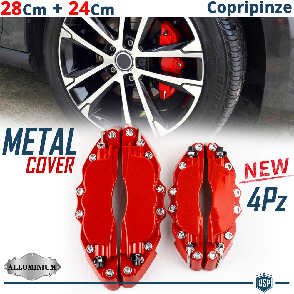 SET CUBRE PINZAS Freno Rojas DELANTERAS 28 CM + TRASERAS 24 CM en Aluminio