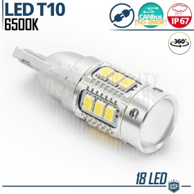 1x Bombilla LED T10 W5W Canbus con Lente | Luz 360° Blanco Frío 6500K | Plug & Play