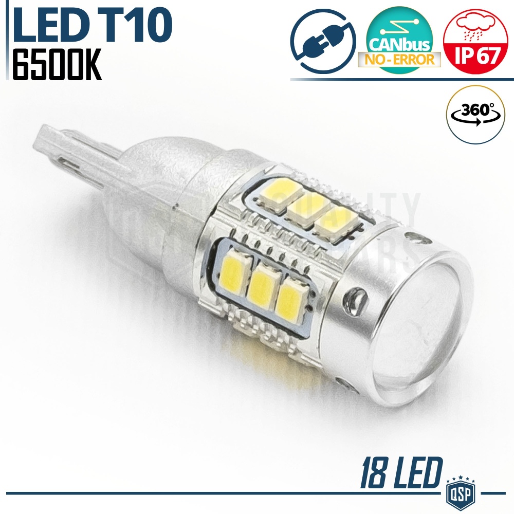 1x Bombilla LED T10 W5W Canbus con Lente | Luz 360° Blanco Frío 6500K | Plug & Play