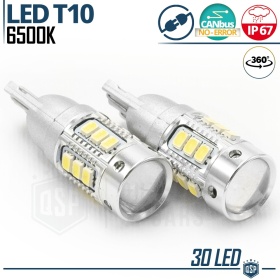 2pcs T10 W5W LED Bulbs Canbus with Lens | 360° White ICE Light 6500K | Plug & Play