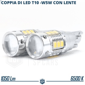 2pcs T10 W5W LED Bulbs Canbus with Lens | 360° White ICE Light 6500K | Plug & Play