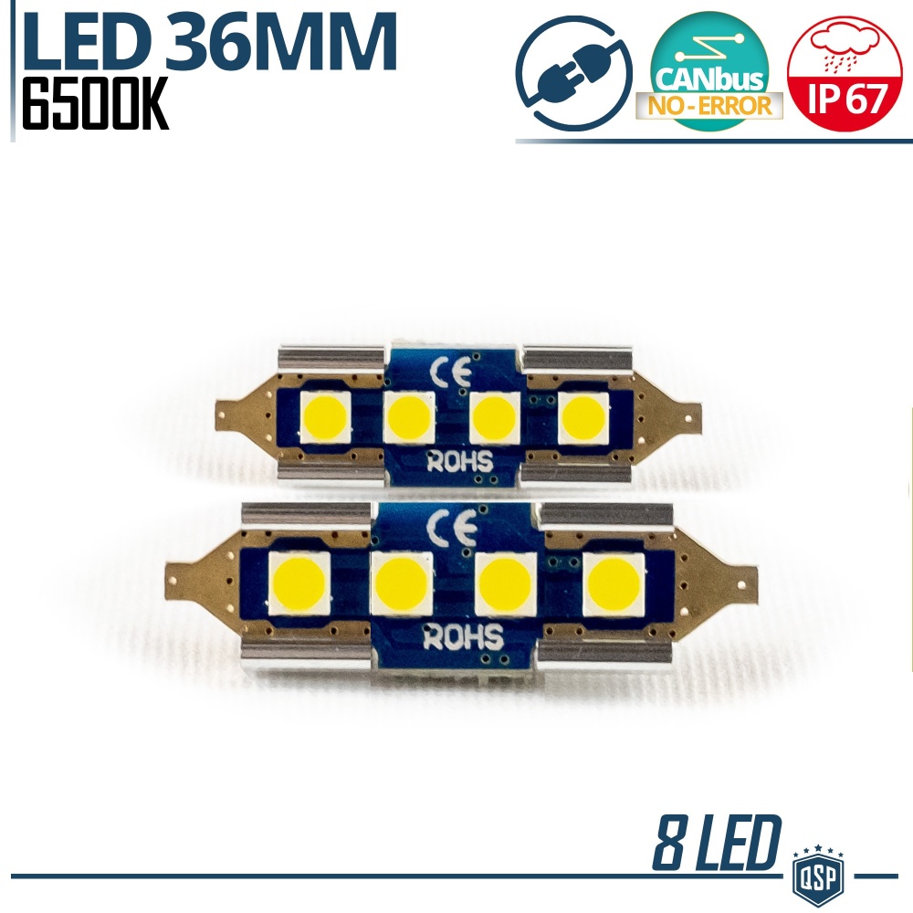 2X Bombillas LED FESTOON 36MM C5W | 6500K Blanco Frío Canbus SIN ERROR Plug & Play
